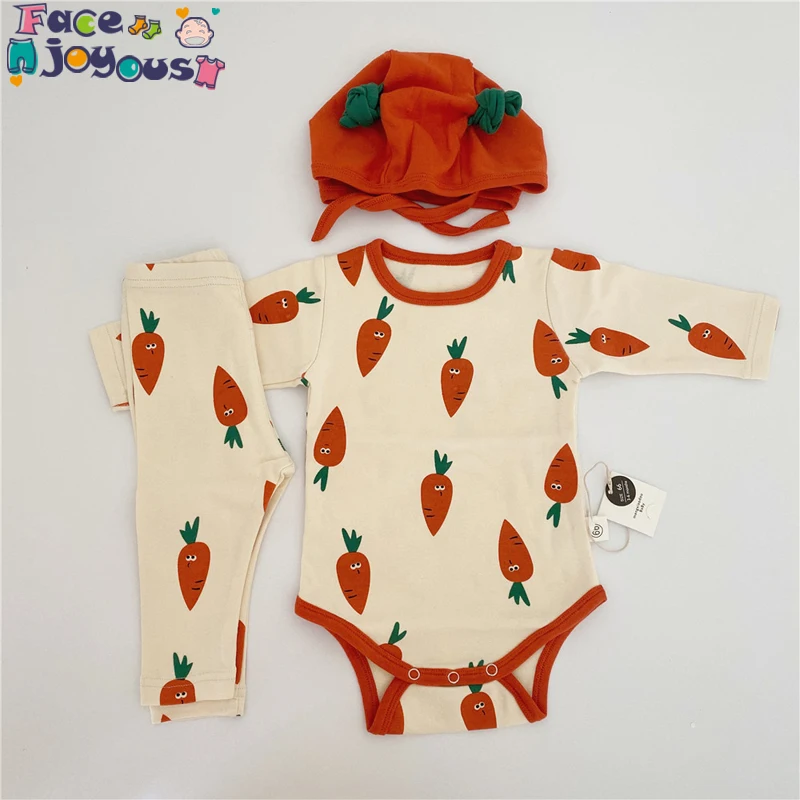 

Newborn Baby Girl Clothing Set 3pcs Outfits Infant Kids Boys Long Sleeve Tops Bodysuit Leggings Pants Hat Clothes Sets For 0-2Y