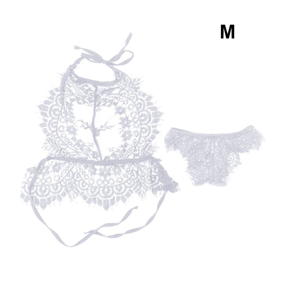 Кружевное Сексуальное белье стринги прозрачное женское нижнее белье Ночное белье кружевной бюстгальтер+ стринги Набор Эротическое белье секс-игрушки для женщин - Цвет: White M