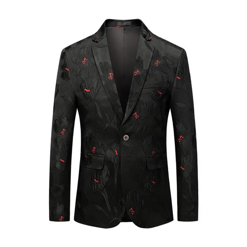 M-6XL, Черный, Красный Блейзер, тонкий Masculino Abiti Uomo, свадебные, выпускные блейзеры с одиночной пуговицей для мужчин, стильный пиджак XXXXXXL - Цвет: Black Suit Jacket