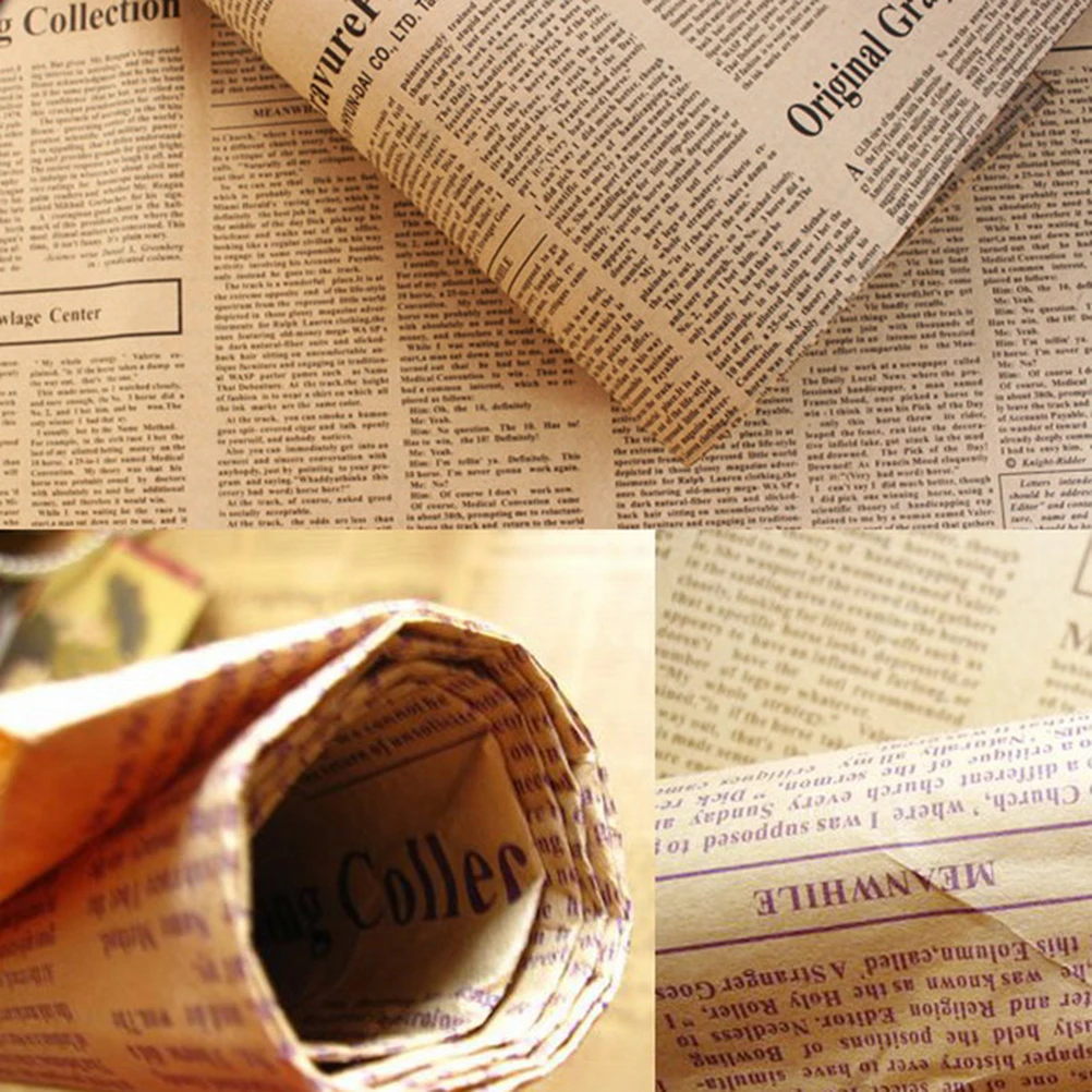 1pcs Vintage Newspaper Gift Wrapping Paper Artware Package Paper DIY Book Cover Kraft Wrap Packing Accessories 52x75cm