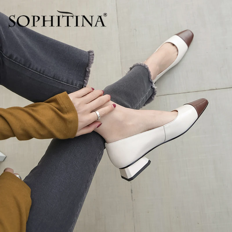 Женские офисные туфли SOPHITINA лодочки из коровьей кожи квадратный носок