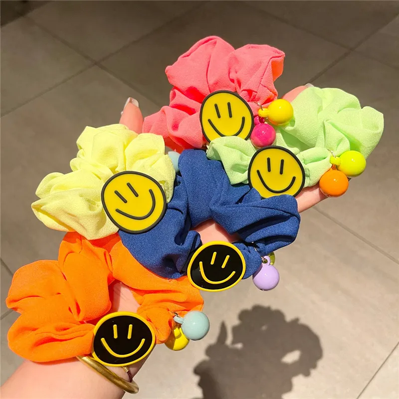 Women Girl Scrunchies Elastic Hair Ties Bands Smile Face Yellow Summer Fashion Korean Mujer Head Accessories Hyuna Wholesale