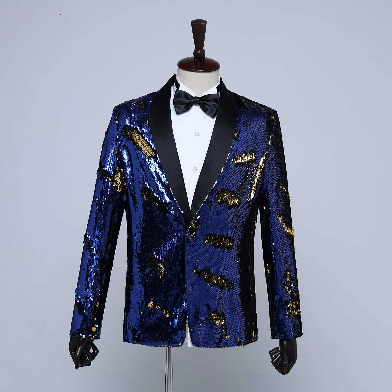 Blue and gold PYJTRL мужские модные золотисто-зеленые блейзеры с блестками для ночного клуба, бара, диджея, певцы, Свободное пальто, вечерние костюм с блестками, пиджак - Цвет: Blue and gold