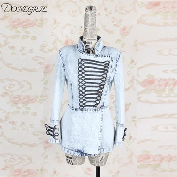 

2020 European Fashion Women Washed Denim Jackets Vintage Retro Palace Buttons Shrug Short Denim Jacket Coat Stand Collar