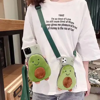 

Case for phone chain shoulder For iphone 11 pro 7 8 6s 6 plus XS MAX XR 3D cute plush avocado coin purse soft silicone phone bag