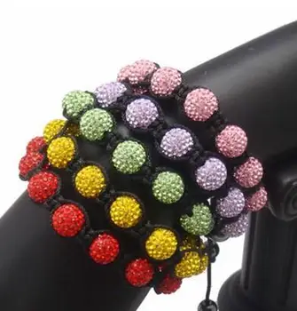 

Free Shipping SOMW 10mm 9 micro pave CZ Disco Ball Beads clay Black string crystal Bracelet hry53