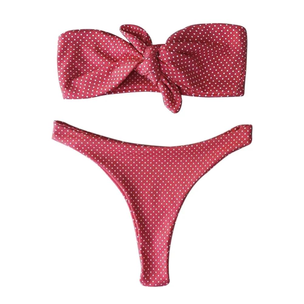 

Hot Printed Bandeau Bikini Set Sexy Swimsuit Women Bikini Thong Swimwear Female Halter Top Bathing Suit Swimming Wear