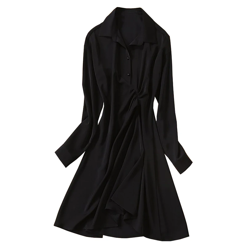 Однобортное платье рубашка с отложным воротником и длинными рукавами на