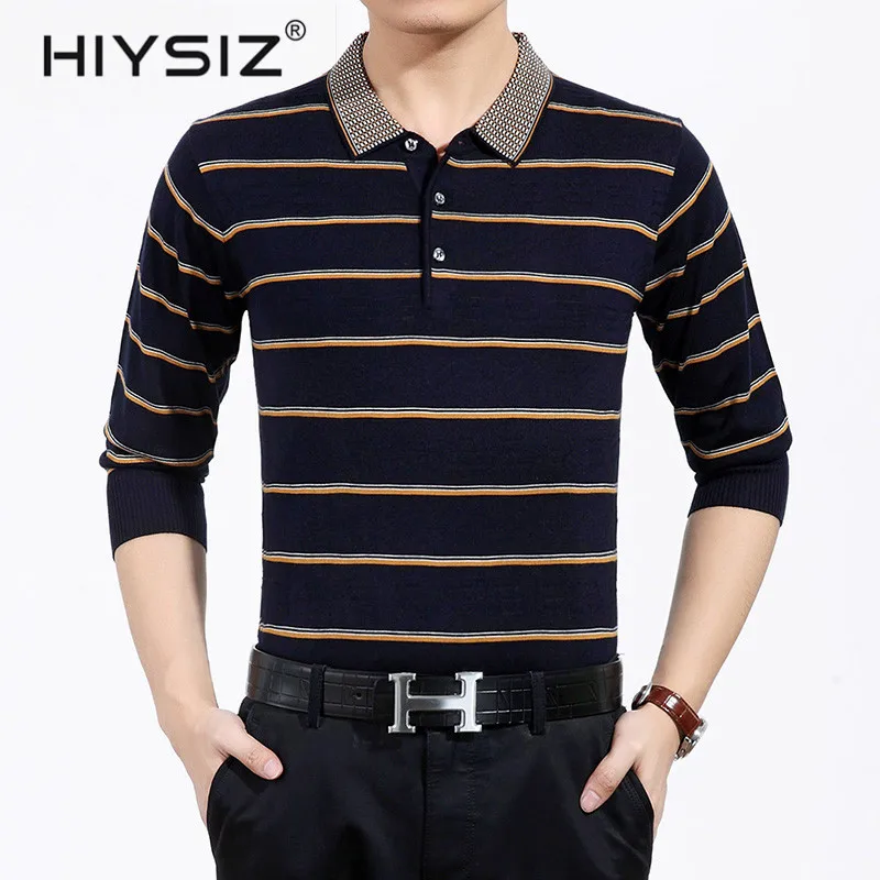 

HIYSIZ NEW T-Shirt Men Casual Streetwear Striped Fashion Trend men tshirt Turn-down Collar T Shirts Male For Spring Summer H1009
