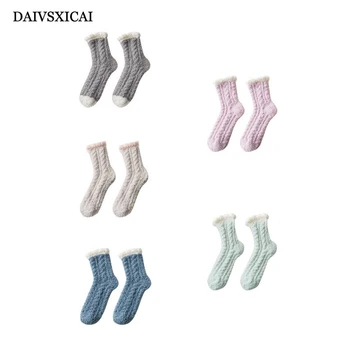

2Pairs/lot=4Pieces Autumn Winter Socks Fashion Womens Cotton Striped Two-Bar Casual Female Cotton Socks