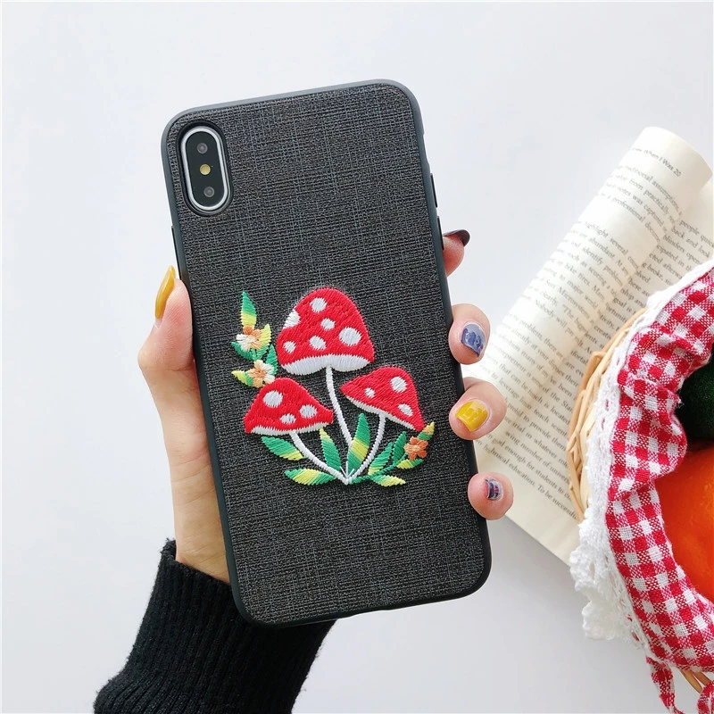 3D вышивка &quotКлубничка&quot чехол для iPhone 11 Pro Max XS X XR 7 8 Plus 6 6s + Чехол Ткань рельеф