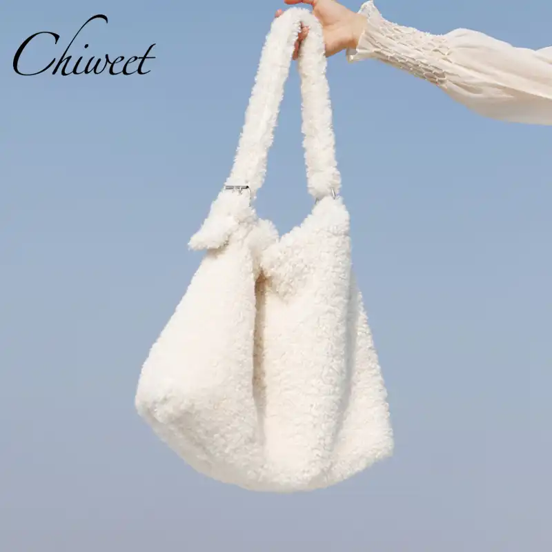 white faux fur bag