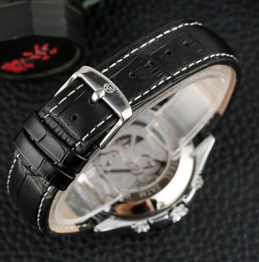 Men's Automatic Mechanical Watch Hollow Out Luxury Wristwatch Stainless Steel Skeleton Leather Strap Luminous Functions