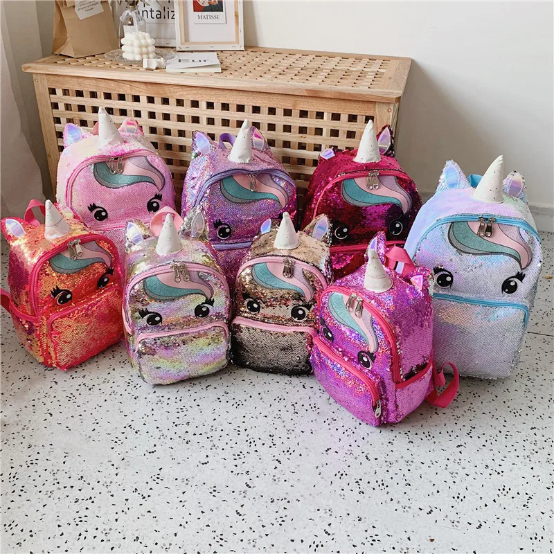 

2019 New Style Sequin Backpack Cartoon Unicorn Parent And Child Backpack Hot Selling Fashion Colorful School Bag
