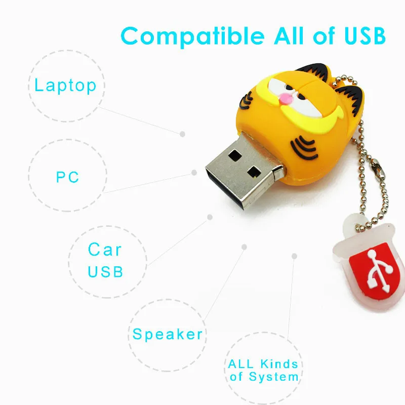 USB флеш-накопитель 128 ГБ, мини-накопитель серии Гарфилд, usb 2,0, 4 ГБ, 8 ГБ, флеш-накопитель, 16 ГБ, 32 ГБ, 64 ГБ, usb диск памяти с мультяшными животными, подарок