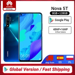 huawei Nova 5 T 5 T 8GB 128GB смартфон 48MP камера s 32MP фронтальная камера 6,26 ''полный экран Kirin 980 Android 9