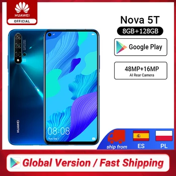 Перейти на Алиэкспресс и купить 12000 ₽ off 1000 ₽ Code: GALKIN1000,huawei Nova 5 T 5 T 8GB 128GB смартфон 48MP камера s 32MP фронтальная камера 6,26 ''полный экран Kirin 980 Android 9