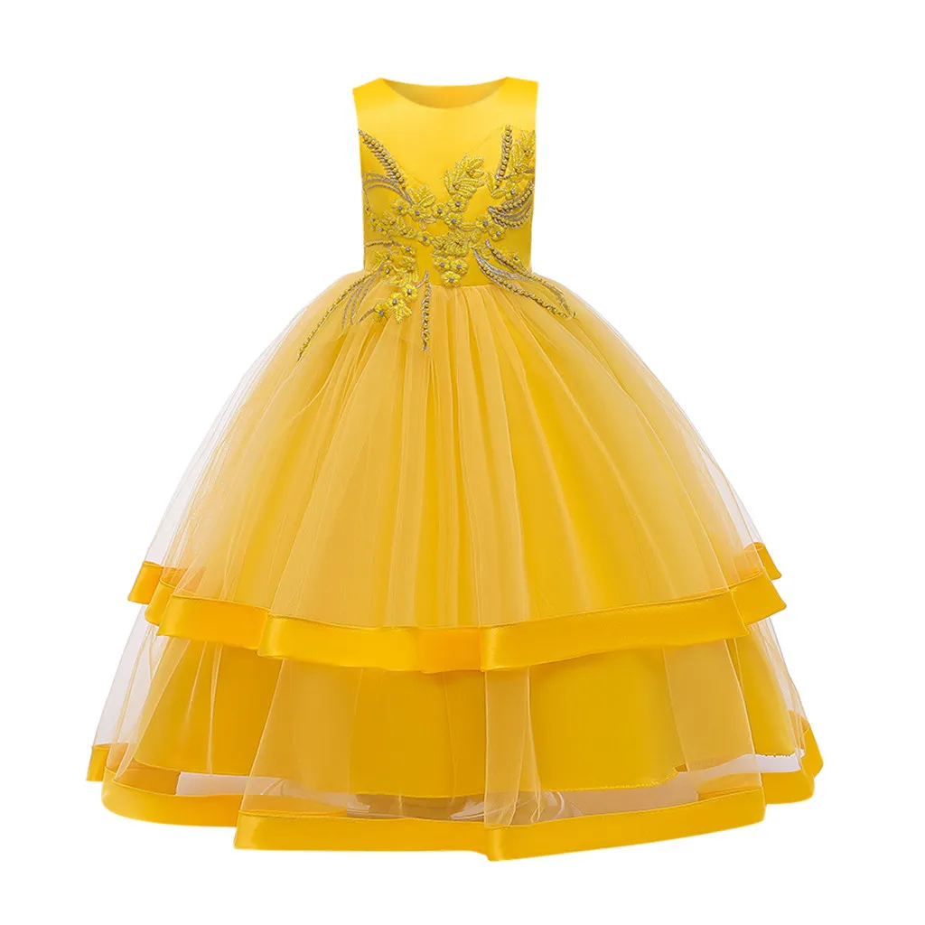 Торжественное детское свадебное платье для девочек; Элегантное Длинное платье принцессы с цветочным рисунком для девочек; платье для дня рождения и свадьбы