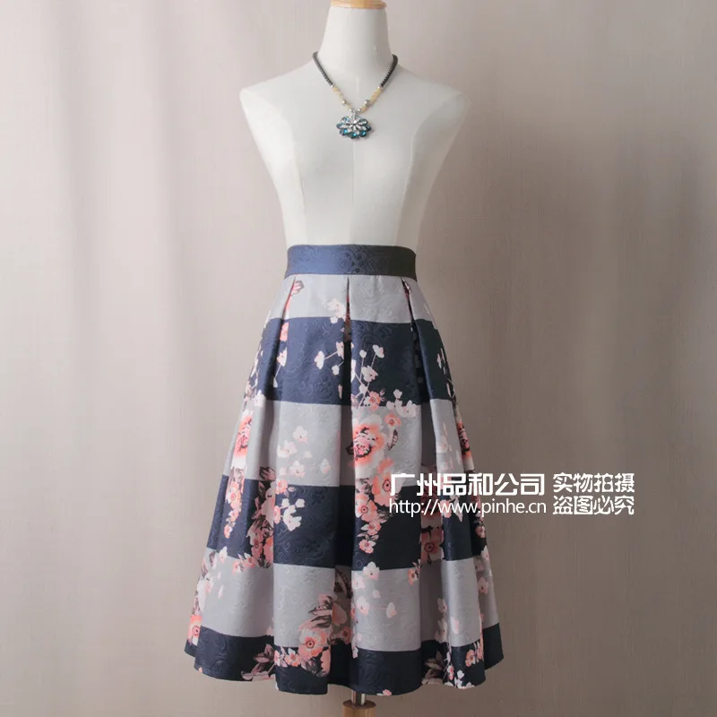 8805# AliExpress юбка в полоску с принтом Осень-зима Европа и Америка Высокая талия юбка-пачка средней длины