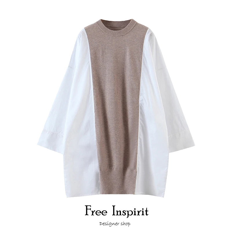 

2020 Autumn Preppy Style Computer Knitted Full Sleeve O-neck Top Batwing Sleeve Long Pullovers Patchwork Shirt Women Sweater's