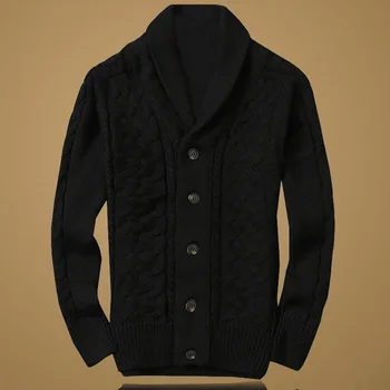 

British autumn and winter new men's thickened lapel wool knitted sweater men's fashion green fruit lapel sweater coat