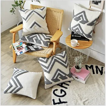 

Beige Grey Embroidery Cushion Cover 30x50cm/45x45cm Pillow Cover Wave Zigzag Geometric Home Decor Sofa PillowCase Pillow Sham