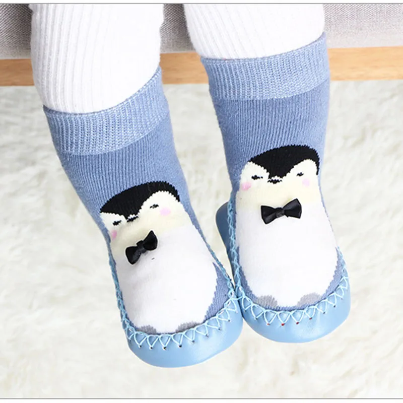 Newborn Baby Socks Cotton Baby Girl Sock with Rubber Toddler Indoor Sock Winter Thick Terry Shoes Soles Infant Animal Funny Sock - Цвет: blue