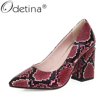 

Odetina Women Fashion Office Lady Pointed Toe Sexy Dress Shoes Ladies New Snakeskin Block High Heel Non-slip Slip On Party Shoes
