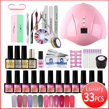

14/18/27/33pcs 36W USB Nail Art Kit Tool Full Manicure Set With Lamp Gel Nail Polish Kit Tools For Manicure Set Nails Gel Polish