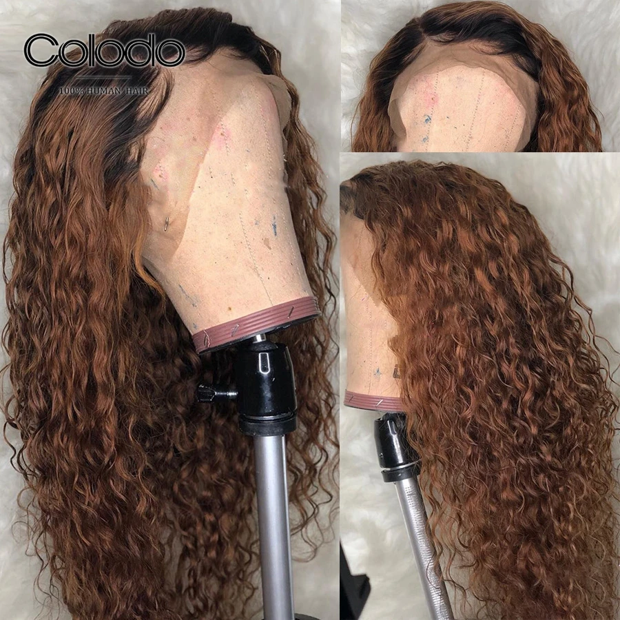 Колодо коричневый Омбре человеческие волосы парик с Babyhair предварительно выщипанный бразильский Remy волна воды парик бесклеевой полный парик шнурка для черных женщин