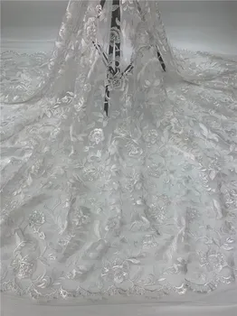 

Latest White French mesh lace High Quality African Lace Fabric sequin Embroidered Tulle Lace Fabric For Wedding 5yards FJL1022