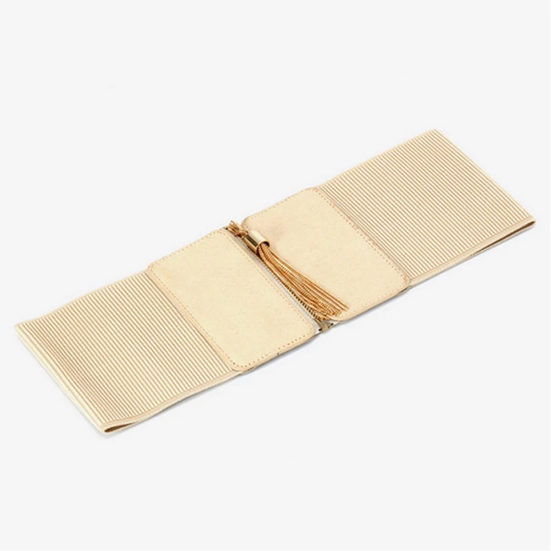 Breiter weiblicher Korsettgürtel in Übergröße, Damen-Designergürtel für Frauen, hochwertige große Stretch-Kummerbund, elastischer Bund, Gold – Detail 7