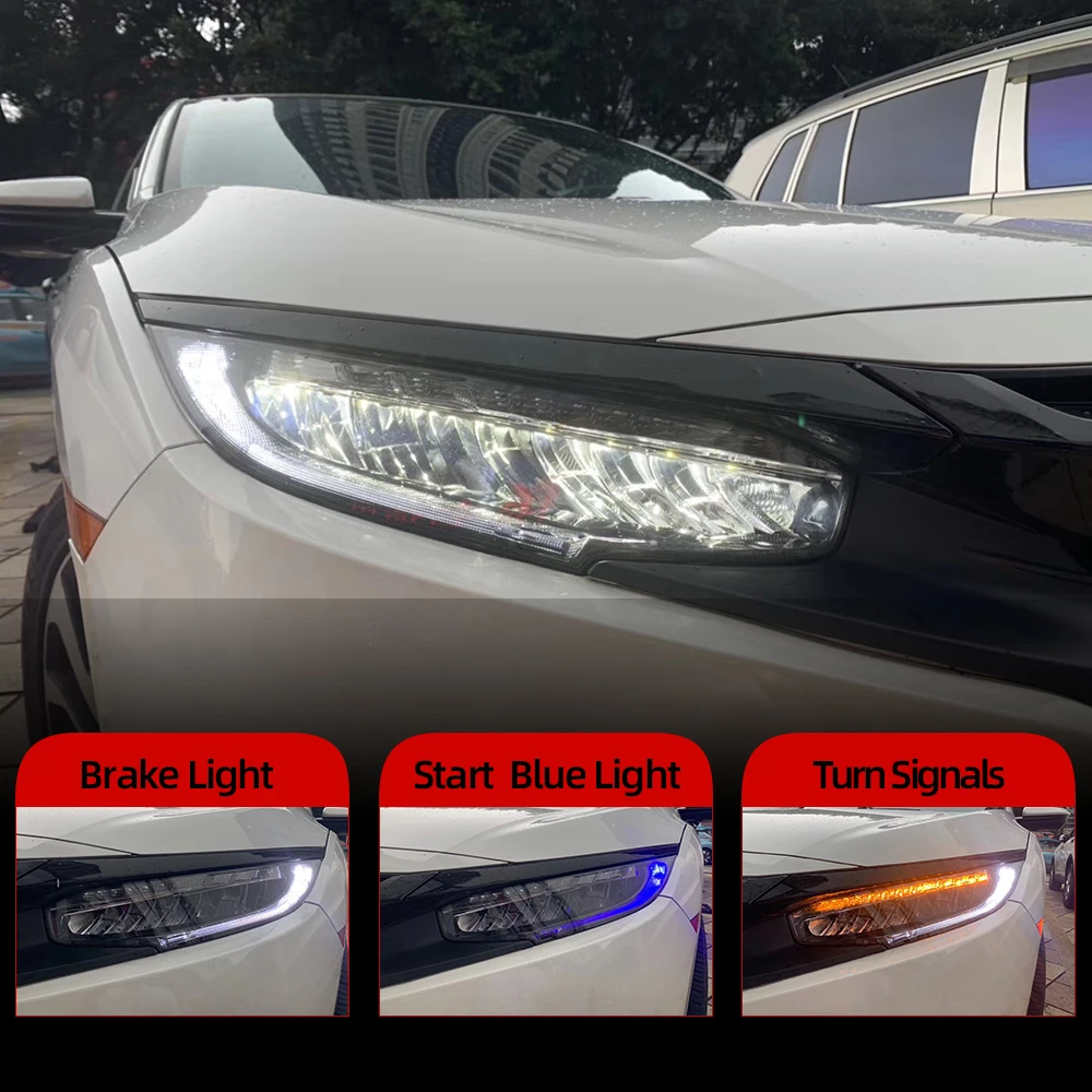 1 пара автомобилей головной светильник для Honda Civic 10th HID светодиодный головной светильник s с движущимися поворота светильник налобный фонарь светодиодный DRL Передняя лампа