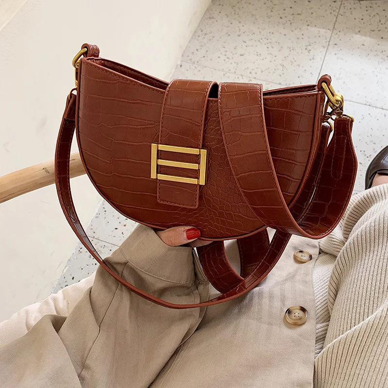 

Small retro flip Crossbody Bags for Women Half Round Solid Pu Leather Luxury Handbags Women Bags Designer Shoulder Bag #02