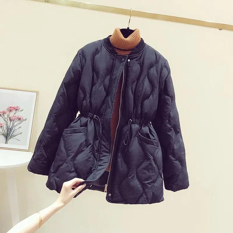 Fitaylor новые зимние куртки с хлопковой подкладкой Argyle Parkas женские тонкие пальто куртка женская Повседневная Верхняя одежда с поясом - Цвет: Черный