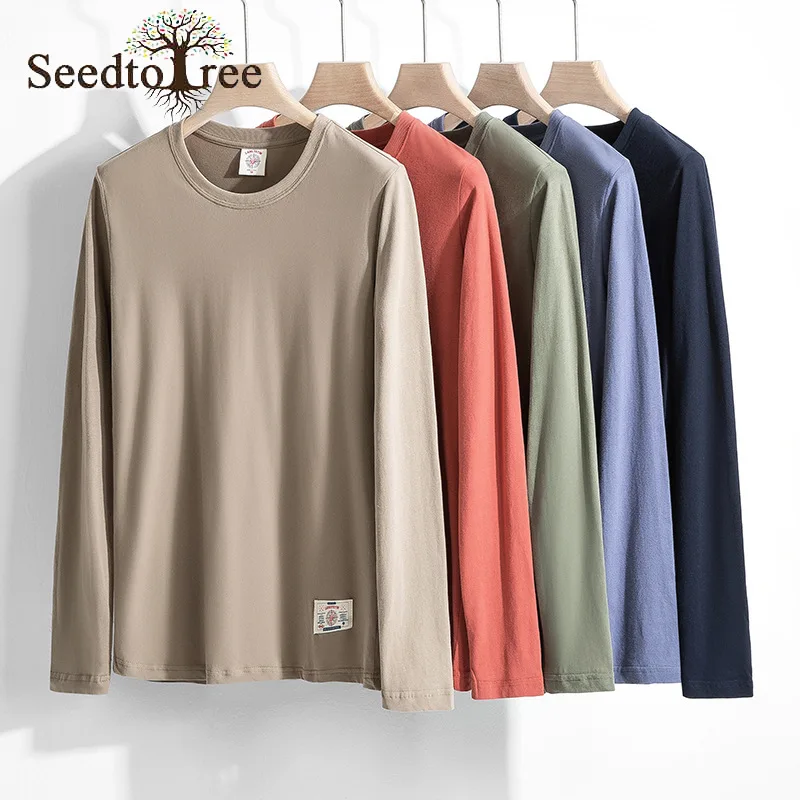

Solid Color Casual T-shirt Men's Long Sleeve Round Neck Cotton T-shirt
