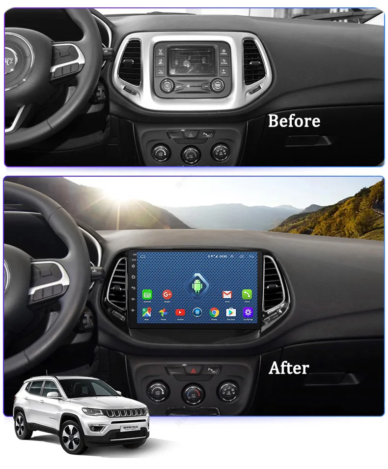 Android 8,0 2+ 32G 4G 3g wifi netcom 2.5D 9 дюймов полный сенсорный экран для Jeep Compass Автомобильный gps Радио DVD видео плеер