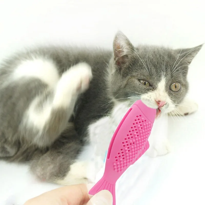 Cat Силиконовые рыбы в форме игрушечная зубная щетка в кошачья мята Многофункциональный интерактивный Дразнилка для кошки игрушечный Материал безопасности