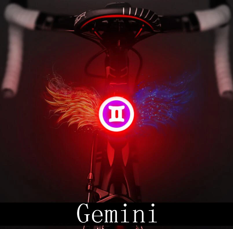 12 Constellation USB Charging Bicycle Lights Plastic Aluminum Alloy Waterproof Bike Taillight Bicycle Accessories - Цвет: Gemini
