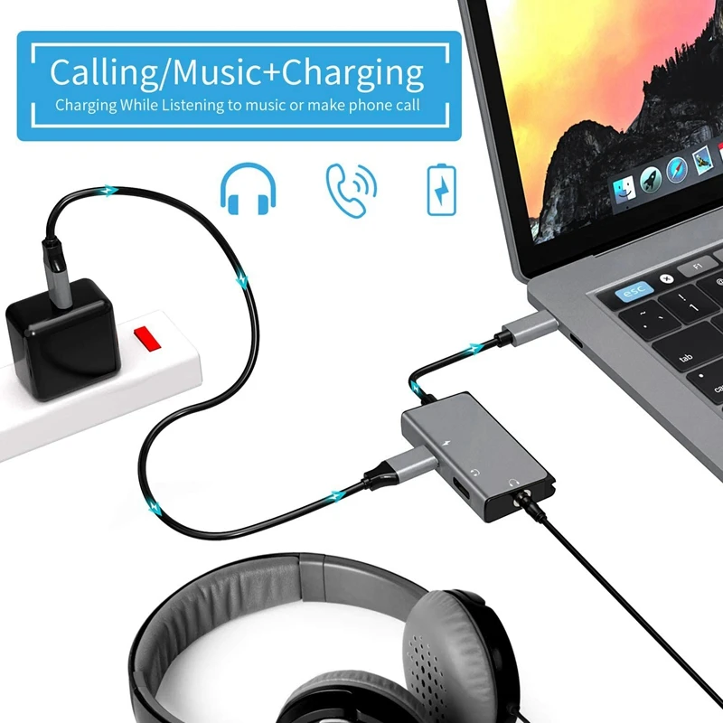 USB C to Headphone Adapter 3 in 1 Type C 3 5mm Audio Port PD Power Port Stable for Galaxy Note 10 Aux Adapter
