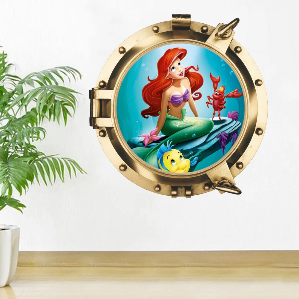 Underwater world submarine Mermaid Princess window Wall Stickers For Kids  Room Decor Decals Self Adhesive Posters art mural