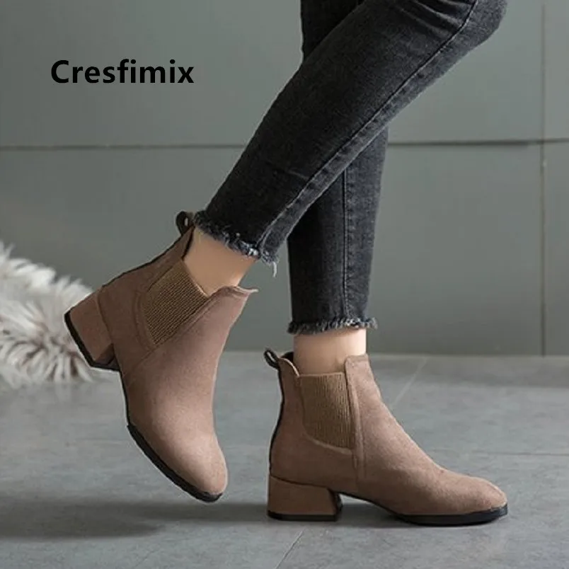 Cresfimix/женские модные милые коричневые ботинки на высоком каблуке женские повседневные стильные осенние ботинки женская обувь для отдыха