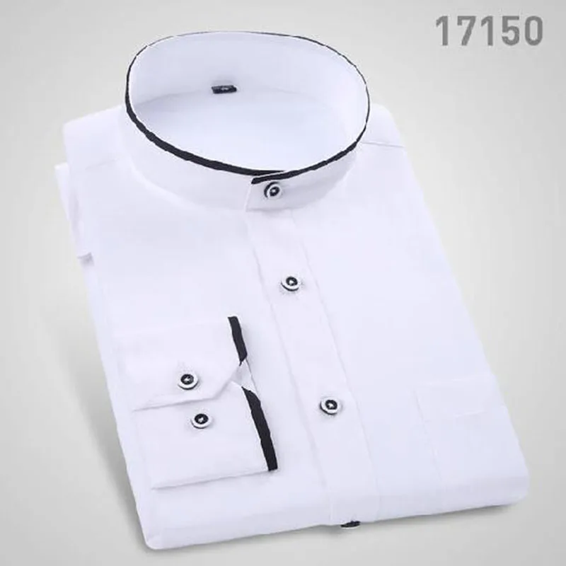 Мужская демисезонная одежда для улицы, базовые рубашки Camisa, с длинным рукавом, стоячий воротник, чистый цвет, дышащие удобные рубашки, ткань - Цвет: beige