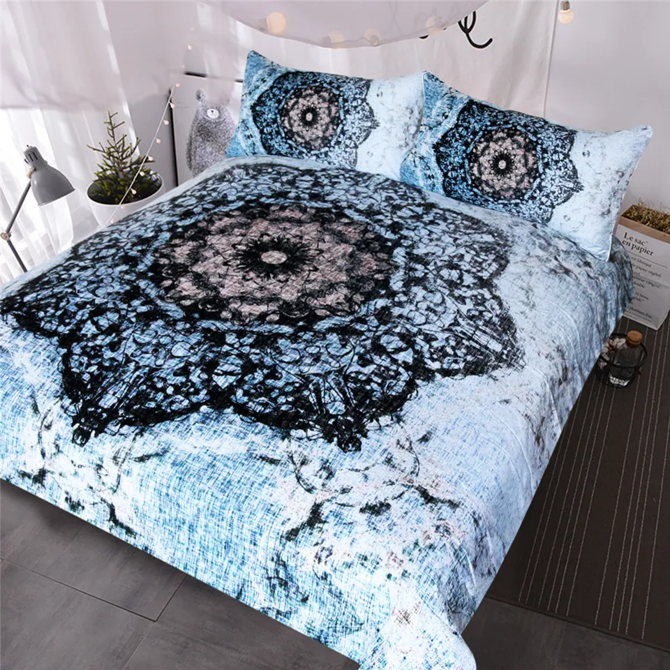 

HM Life Bedding Set Black & Blue Floral Printed Duvet Cover Set Bed Cover for Adults Flower Microfiber Fabric Soft Bedclothes
