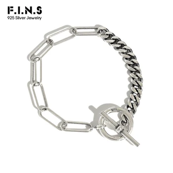 

F.I.N.S Korean S925 Sterling Silver Bracelet Retro Old Chain Bracelet Personality Couple Silver Asymmetric Chain for Decoration