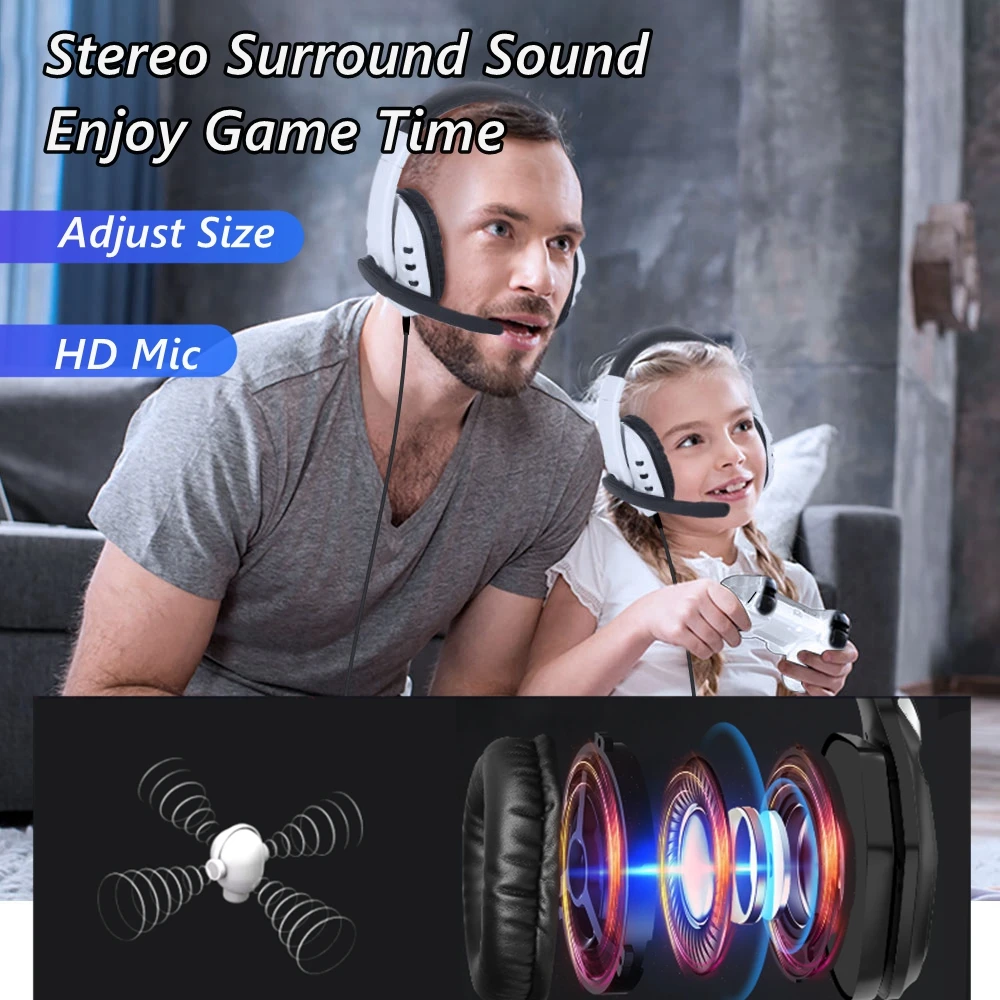 For PS4 PS5 Headset Gamer PC Laptop Stereo Bass Wired Gaming Headphones with Microphone For phone Tablet Kids Adults Boys Gift