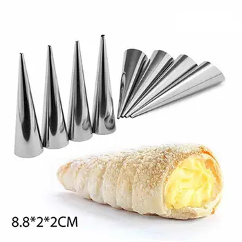 

5 Pcs Conical Tube Cream Mold Cone Roll Moulds Stainless Steel Horn Cake Bread Mold Spiral Croissants Molds for Pastry Cream
