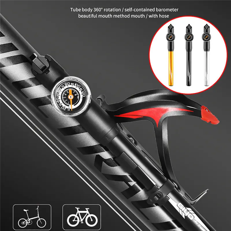 

3 Color Bicycle Alloy Mini Pump with 120Psi Pressure Gauge Dual Value Shock Pump Aluminum Alloy Fixing Frame Bike Accessories 7
