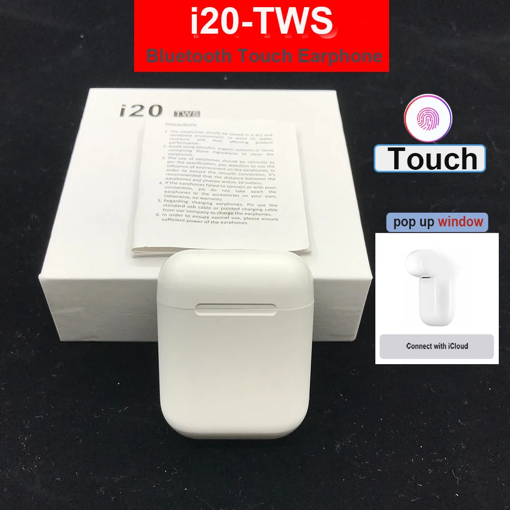 I20 TWS Pop-ups Touch Bluetooth 5 0 наушники 3D стерео гарнитура настоящие беспроводные для Android