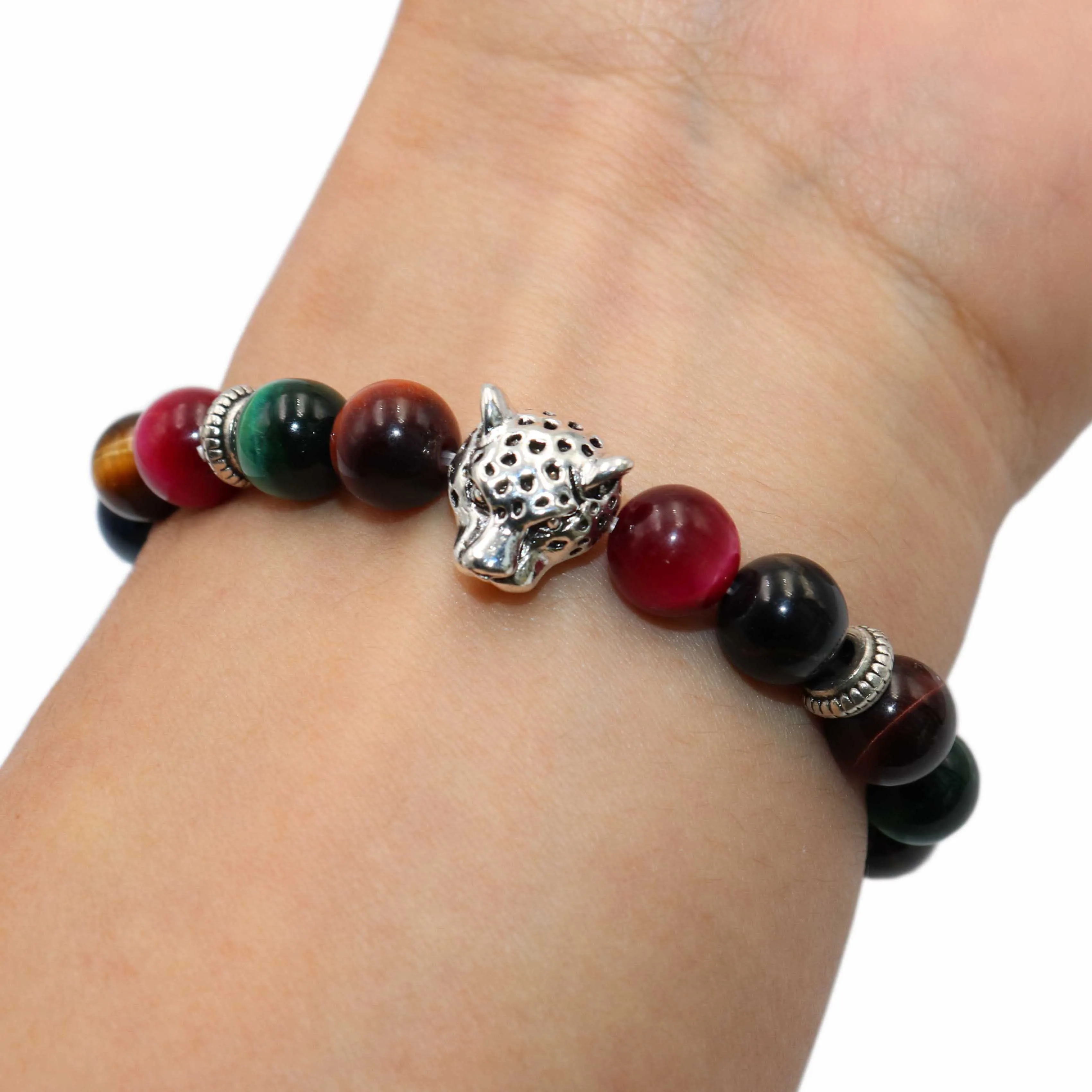 Braccialetto Di Pietra Per Le Donne,7 Chakra Naturale Occhio Di Tigre Braccialetto Di Perline Di Pietra Elastico In Oro Rosa Guardia Palla Braccio Braccialetto Moda Boho Yoga Signora Gioielli Regalo